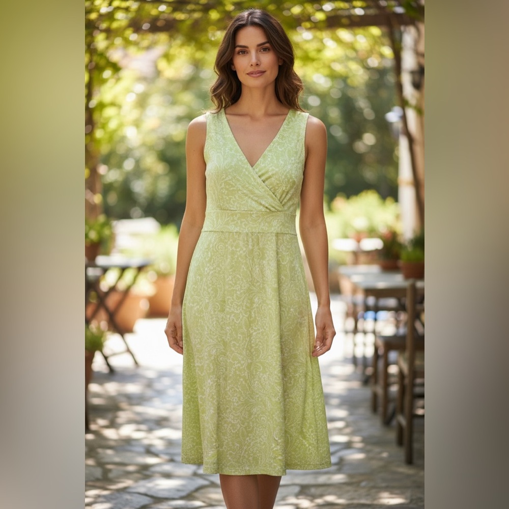 Fresh Spring Green Floral Print Dress by Eddie Bauer - Size Large - Picture 1 of 7
